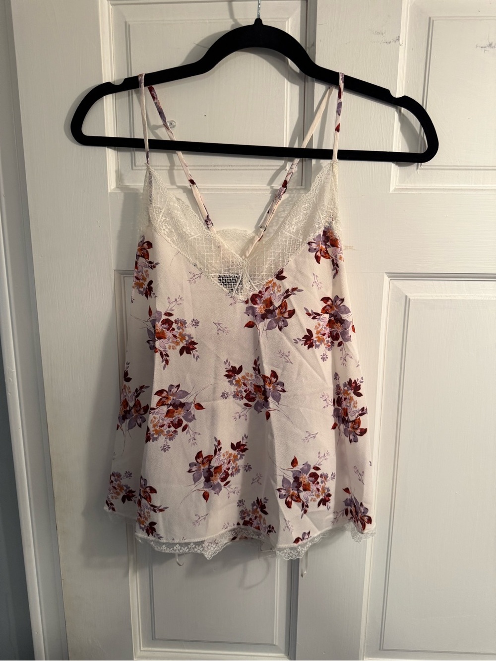 1. State Cream Floral Lace Trim Camisole with Purple and Rust Blooms